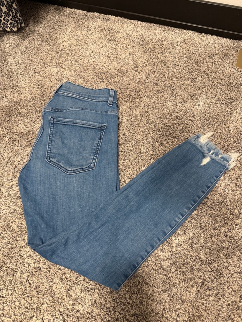Express Light Blue Distressed Hem Skinny Jeans